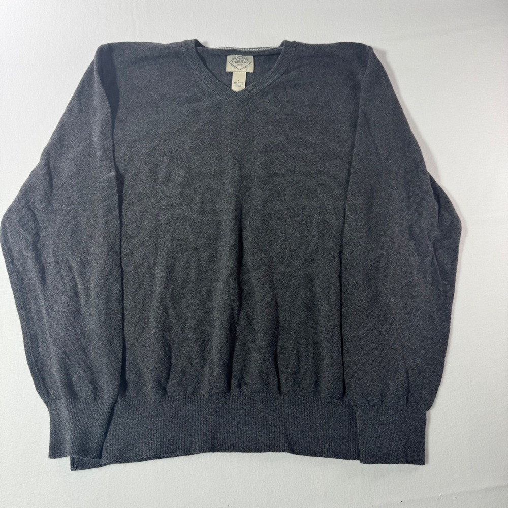 St. John's Bay V-Neck Sweater Mens Size L Gray Cotton Acrylic Knit Pullover